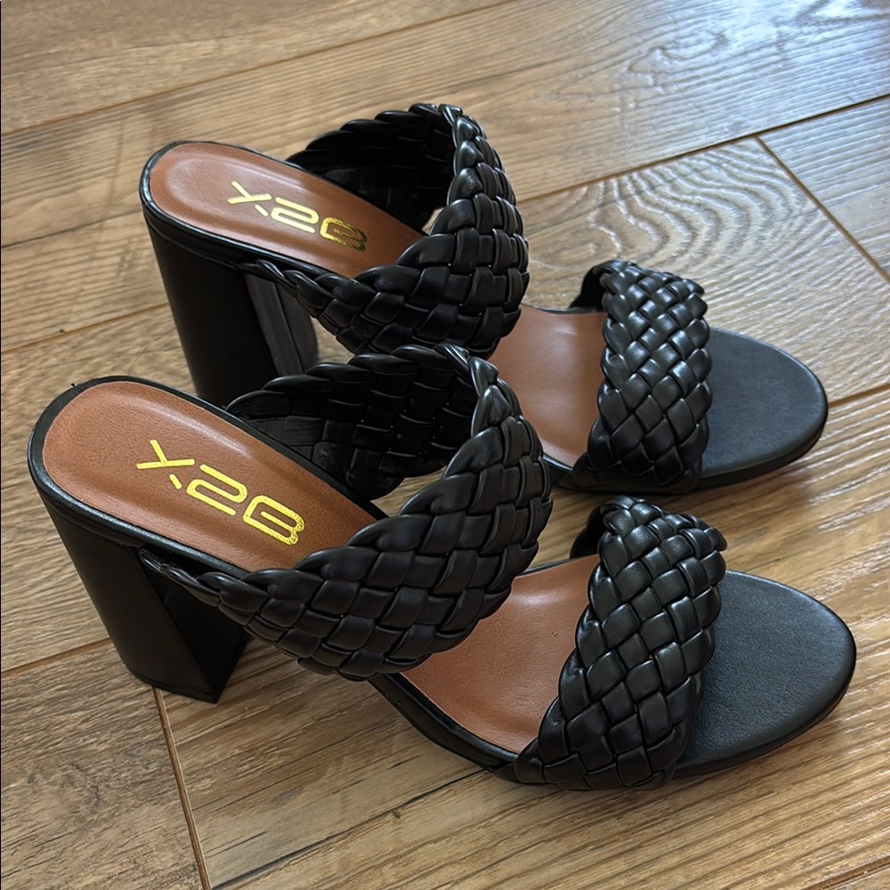 X2B Black Braided Woven Block Mule Heels, Women’s Size 7.5
